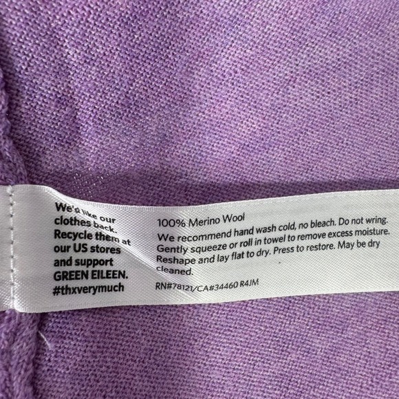 EILEEN FISHER Sweater Large Lavender Merino Wool Scoop Neck Long Sleeve Hi - Picture 6 of 7